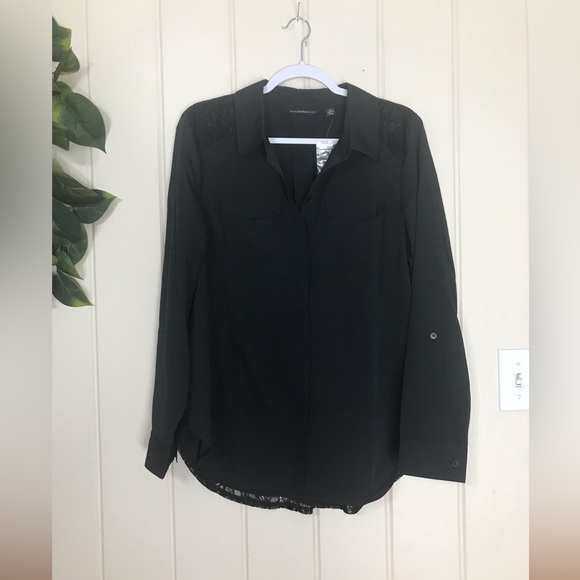Isaac Mizrahi Black LS Buttondown Dress Blouse Lace Back & Shoulders Ladies NWOT - Picture 5 of 12